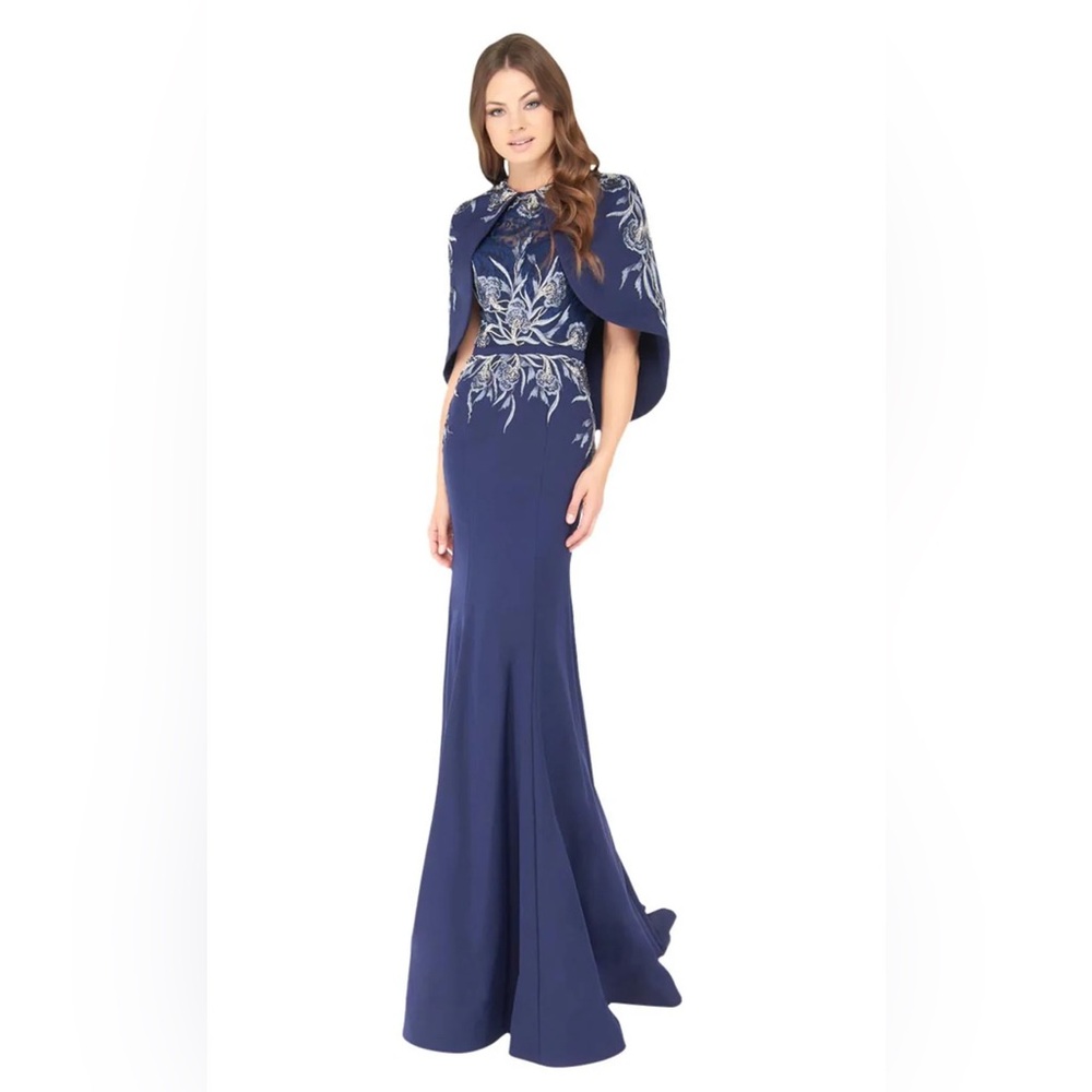 Mac Duggal Royal Blue Maxi Dress with Silver Embellishments